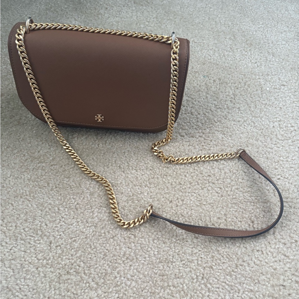 Tory Burch Tan Crossbody Bag with Gold Chain